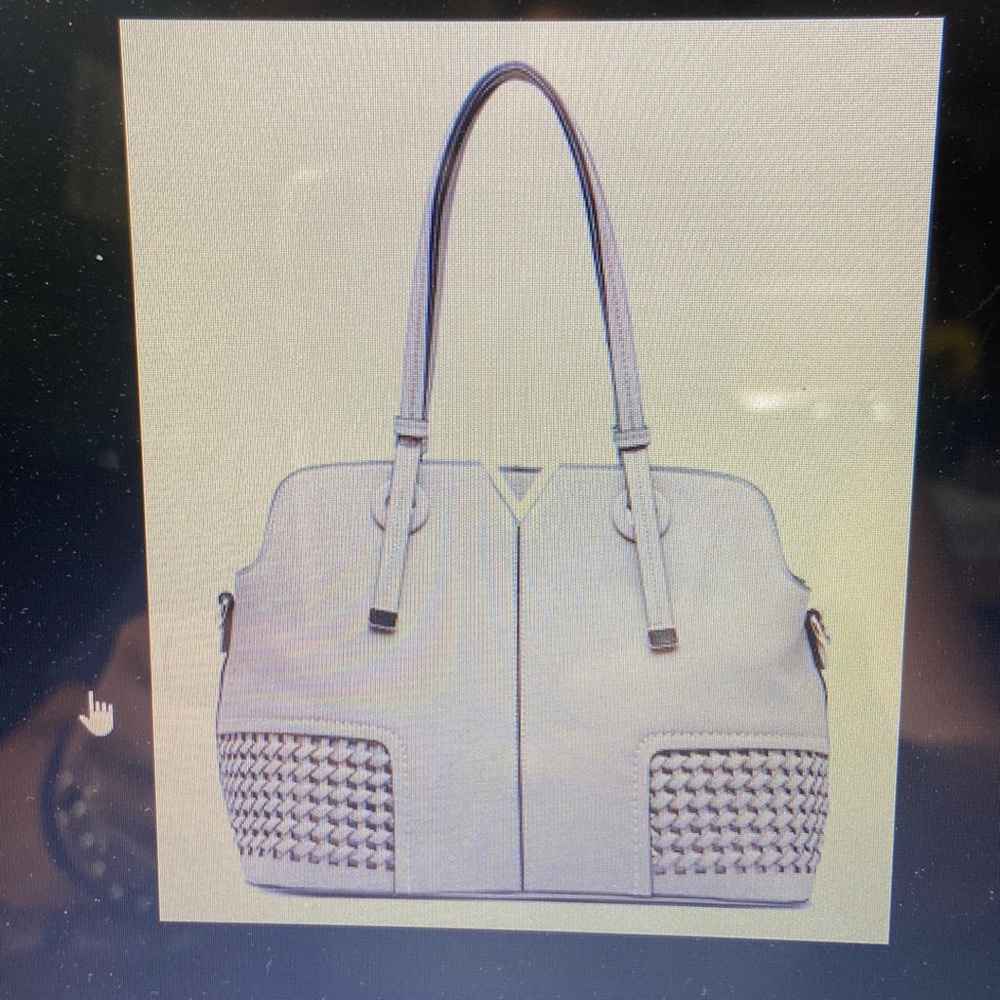 Ladies satchel—taupe woven panel